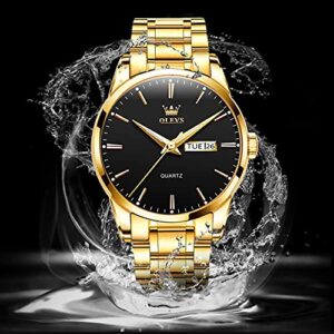 Black Gold Watch for Men,Day and Date Men Watch,Men Gold Tone Watch,Fashion Gold Men Watches,Male Watch,Business Waterproof Men Watch,Luxury Gold Men Watches,Luminous Man Watch,Dress Watch for Men