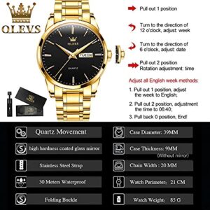 Black Gold Watch for Men,Day and Date Men Watch,Men Gold Tone Watch,Fashion Gold Men Watches,Male Watch,Business Waterproof Men Watch,Luxury Gold Men Watches,Luminous Man Watch,Dress Watch for Men