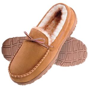 amazon essentials men's warm plush slippers, light brown, 14