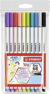 stabilo premium fibre-tip pen pen 68 brush - wallet of 10 - assorted colors