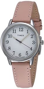 timex women's tw2u29700 easy reader 30mm blush/silver-tone leather strap watch