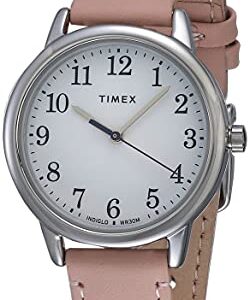 Timex Women's TW2U29700 Easy Reader 30mm Blush/Silver-Tone Leather Strap Watch