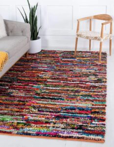 unique loom braided chindi collection area rug - multi-striped (4' 1" x 6' 1" rectangle, multi/ black)