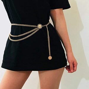 Glamorstar Multilayer Metal Waist Chain Dress Belts Metal Belt for Women Gold 130CM/51.2IN
