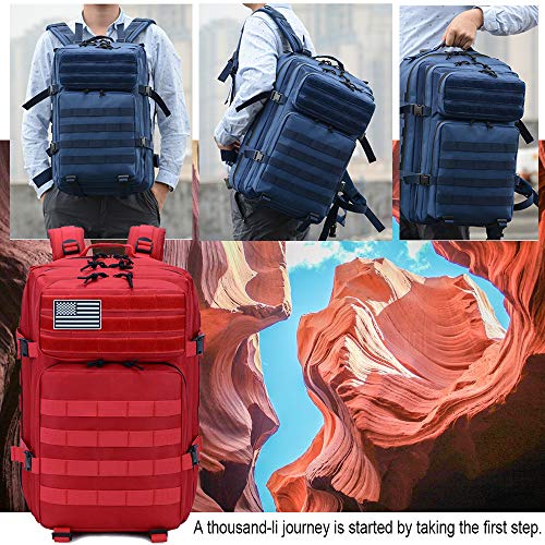 LHI Military Tactical Backpack for Men and Women 45L Army 3 Days Assault Pack Bag Large Rucksack with Molle System - Red