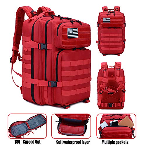 LHI Military Tactical Backpack for Men and Women 45L Army 3 Days Assault Pack Bag Large Rucksack with Molle System - Red