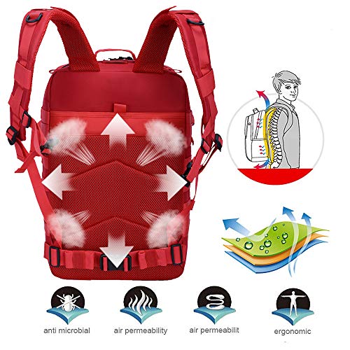 LHI Military Tactical Backpack for Men and Women 45L Army 3 Days Assault Pack Bag Large Rucksack with Molle System - Red