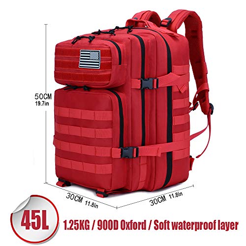 LHI Military Tactical Backpack for Men and Women 45L Army 3 Days Assault Pack Bag Large Rucksack with Molle System - Red