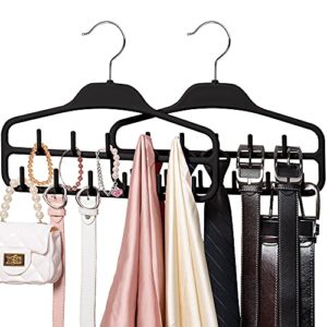 smartake 2 pack belt hanger, 360 degree rotating tie rack with hooks, non-slip durable hanging closet organizer accessories holder for leather belt, bow tie, scarves and more, black