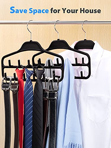 SMARTAKE 2 Pack Belt Hanger, 360 Degree Rotating Tie Rack with Hooks, Non-Slip Durable Hanging Closet Organizer Accessories Holder for Leather Belt, Bow Tie, Scarves and more, Black