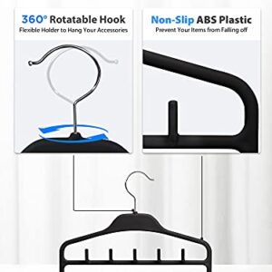 SMARTAKE 2 Pack Belt Hanger, 360 Degree Rotating Tie Rack with Hooks, Non-Slip Durable Hanging Closet Organizer Accessories Holder for Leather Belt, Bow Tie, Scarves and more, Black