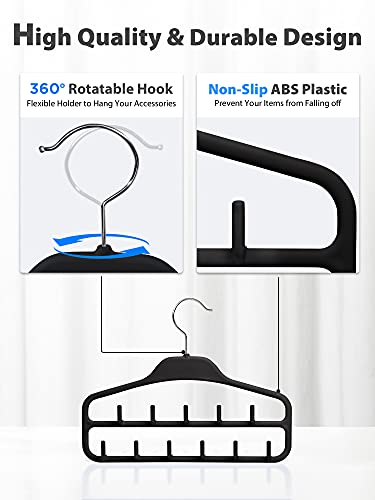 SMARTAKE 2 Pack Belt Hanger, 360 Degree Rotating Tie Rack with Hooks, Non-Slip Durable Hanging Closet Organizer Accessories Holder for Leather Belt, Bow Tie, Scarves and more, Black