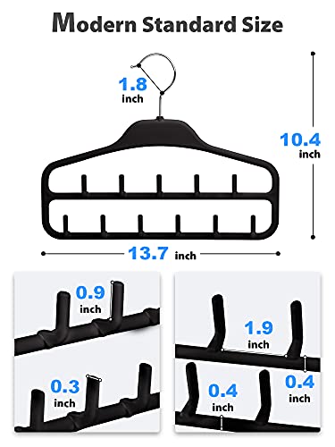 SMARTAKE 2 Pack Belt Hanger, 360 Degree Rotating Tie Rack with Hooks, Non-Slip Durable Hanging Closet Organizer Accessories Holder for Leather Belt, Bow Tie, Scarves and more, Black