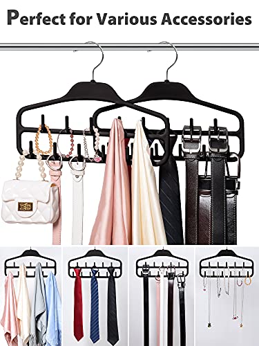 SMARTAKE 2 Pack Belt Hanger, 360 Degree Rotating Tie Rack with Hooks, Non-Slip Durable Hanging Closet Organizer Accessories Holder for Leather Belt, Bow Tie, Scarves and more, Black