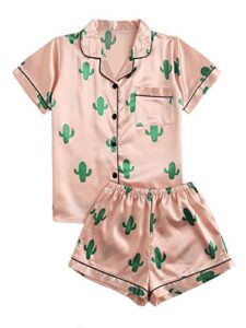 sweatyrocks women's short sleeve sleepwear button down satin 2 piece pajama set pink small