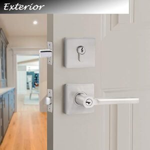 Probrico (4 Set) Entry Door Lever Lockset Handle with Double Cylinder Deadbolt, Combo Pack Keyed Alike Front Door Combination Set,Satin Nickel Finish Square Locking Security Lever Handleset