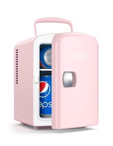 astroai mini fridge, 4 liter/6 can ac/dc portable thermoelectric cooler and warmer refrigerators for mother's day gift, skincare, beverage, food, home, office and car, etl listed (pink)