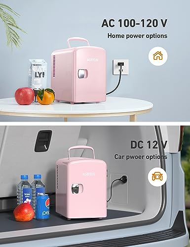 AstroAI Mini Fridge, 4 Liter/6 Can AC/DC Portable Thermoelectric Cooler and Warmer Refrigerators for Mother's Day Gift, Skincare, Beverage, Food, Home, Office and Car, ETL Listed (Pink)