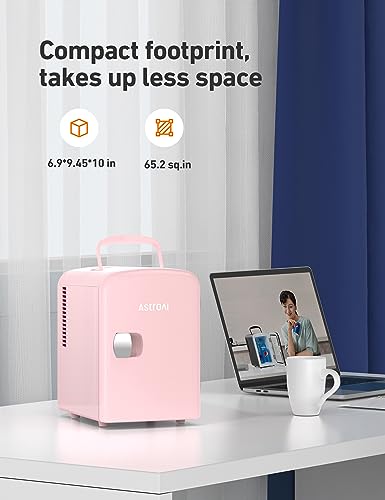 AstroAI Mini Fridge, 4 Liter/6 Can AC/DC Portable Thermoelectric Cooler and Warmer Refrigerators for Mother's Day Gift, Skincare, Beverage, Food, Home, Office and Car, ETL Listed (Pink)