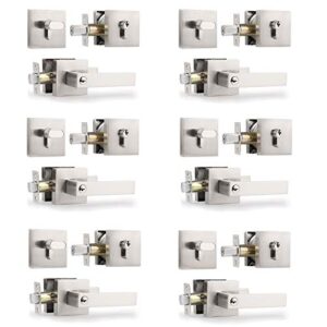 knobonly 6 sets entry door handles with single cylinder deadbolt for exterior front doors, satin nickel finish keyed alike leversets, come with same keys, contractor pack of 6