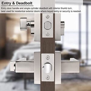 Knobonly 6 Sets Entry Door Handles with Single Cylinder Deadbolt for Exterior Front Doors, Satin Nickel Finish Keyed Alike Leversets, Come with Same Keys, Contractor Pack of 6