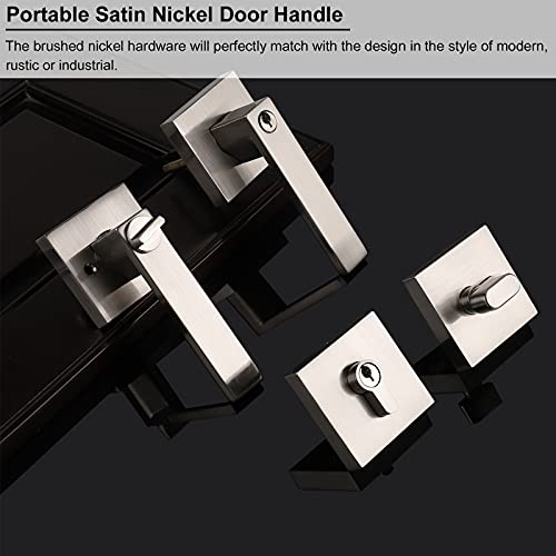 Knobonly 6 Sets Entry Door Handles with Single Cylinder Deadbolt for Exterior Front Doors, Satin Nickel Finish Keyed Alike Leversets, Come with Same Keys, Contractor Pack of 6