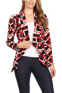 pattern print casual office long sleeve open front blazer jacket/made in usa zigzag red white s
