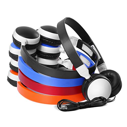 Keewonda Bulk Headphones Classroom Kids Headsets 10 Pack Students School Multi Color Headphones in Bulk KW-X10 Foldable Earbuds for Computer Lab Library Hospital MuseumsTesting Centers Hotels