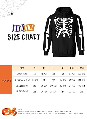 Arvilhill Men's Halloween Skeleton Black Pullover Party Costume Funny Hoodies Casual Sweatshirt M