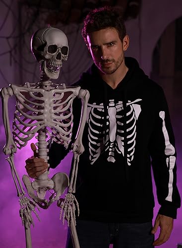 Arvilhill Men's Halloween Skeleton Black Pullover Party Costume Funny Hoodies Casual Sweatshirt M