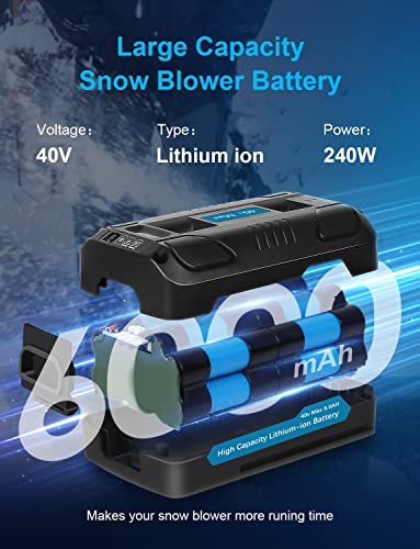 6.0Ah Replacement for Snow Joe 40V Battery IBAT40XR Battery Compatible with Snow Joe Battery 40V Snow Blower