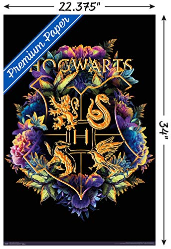 Trends International The Wizarding World: Harry Potter - Floral House Crests Wall Poster, 22.375" x 34", Premium Unframed Version