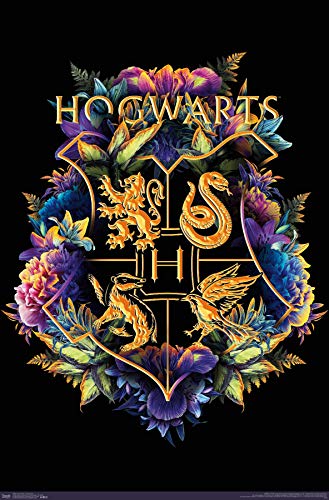 Trends International The Wizarding World: Harry Potter - Floral House Crests Wall Poster, 22.375" x 34", Premium Unframed Version