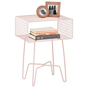 mdesign modern industrial side table with storage shelf, 2-tier metal minimal end table, metallic caged grid - accent furniture for living room, bedroom, office, dorm, concerto collection, light pink