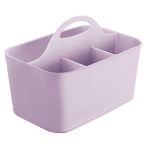 mDesign Plastic Portable Craft Storage Organizer Caddy Tote, Divided Basket Bin with Handle for Crafts, Sewing, Art Supplies - Holds Brushes, Colored Pencils - Lumiere Collection - Light Purple