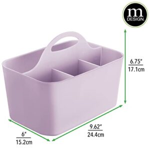 mDesign Plastic Portable Craft Storage Organizer Caddy Tote, Divided Basket Bin with Handle for Crafts, Sewing, Art Supplies - Holds Brushes, Colored Pencils - Lumiere Collection - Light Purple
