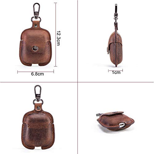 Jkhome Genuine Leather AirPods Case Vintage Portable Protective Cover for AirPods 2 1 with Keychain (Brown)