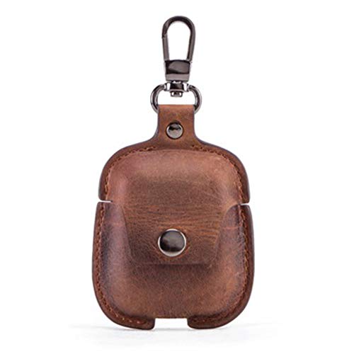 Jkhome Genuine Leather AirPods Case Vintage Portable Protective Cover for AirPods 2 1 with Keychain (Brown)
