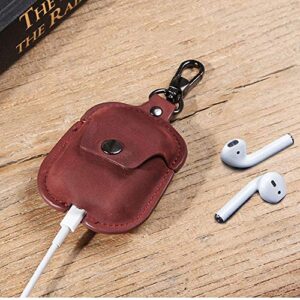 Jkhome Genuine Leather AirPods Case Vintage Portable Protective Cover for AirPods 2 1 with Keychain (Brown)