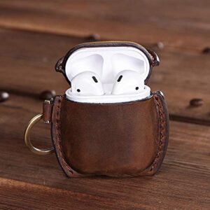 Jkhome Genuine Leather AirPods Case Vintage Portable Protective Cover for AirPods 2 1 with Keychain (Brown)