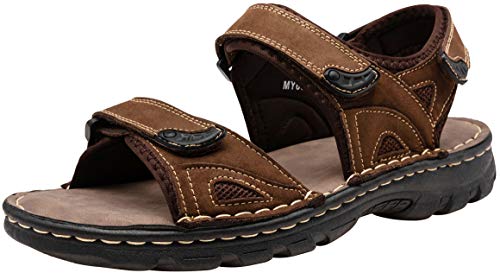 Jousen Men and Women's Sandals Leather Outdoor Beach Sandal Open Toe Water Strap Sport Sandal (AMY661 Dark Brown 10)