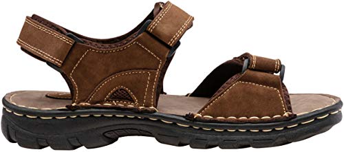 Jousen Men and Women's Sandals Leather Outdoor Beach Sandal Open Toe Water Strap Sport Sandal (AMY661 Dark Brown 10)