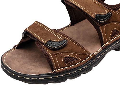 Jousen Men and Women's Sandals Leather Outdoor Beach Sandal Open Toe Water Strap Sport Sandal (AMY661 Dark Brown 10)