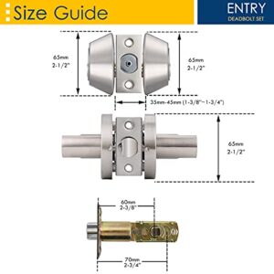 Front Door Entry Lever with Double Cylinder Deadbolts Combination Set, Satin Nickel Finish, Keyed Alike Exterior Entrance Lever Door Handle Set for Front/Back Gate Door, Pack of 2