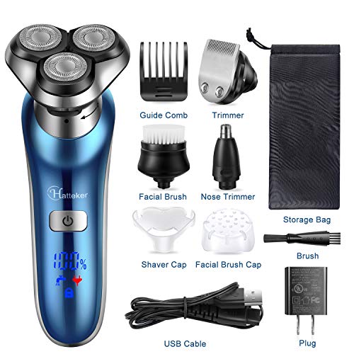 Hatteker Electric Shaver for Men Trimmer for Men Cordless Rechargeable Beard Nose Hair Face Trimmer Rotary Razor USB Groomer Waterproof Wet Dry 4 in 1