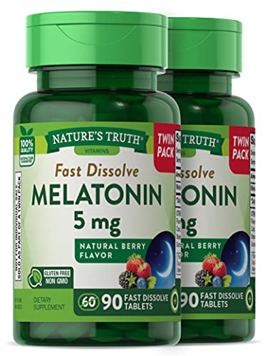 Nature's Truth Melatonin 5 mg | 180 Fast Dissolve Tablets (2 X 90 Twin Pack) | Natural Berry Flavor | Vegetarian, Non-GMO, Gluten Free