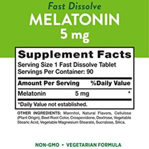 Nature's Truth Melatonin 5 mg | 180 Fast Dissolve Tablets (2 X 90 Twin Pack) | Natural Berry Flavor | Vegetarian, Non-GMO, Gluten Free