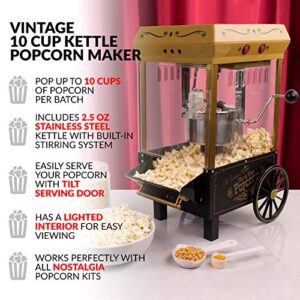Nostalgia Vintage Table-Top Popcorn Maker, 10 Cups, Hot Air Popcorn Machine with Measuring Cap, Oil Free, Black