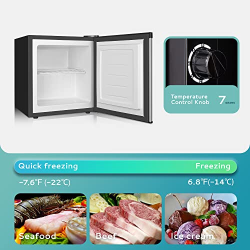 EUHOMY Mini Freezer Countertop,1.1 Cubic Feet, Single DoorCompact Upright Freezer with Reversible Stainless Steel Door, Removable Shelves, Small freezer for Home/Dorms/Apartment/Office(Silver)