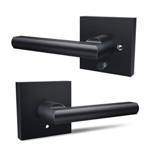 ohuhu door handle, matte black door knob, door handles, bedroom door lock, door lever with modern contemporary slim square design for home bathroom privacy in satin zinc